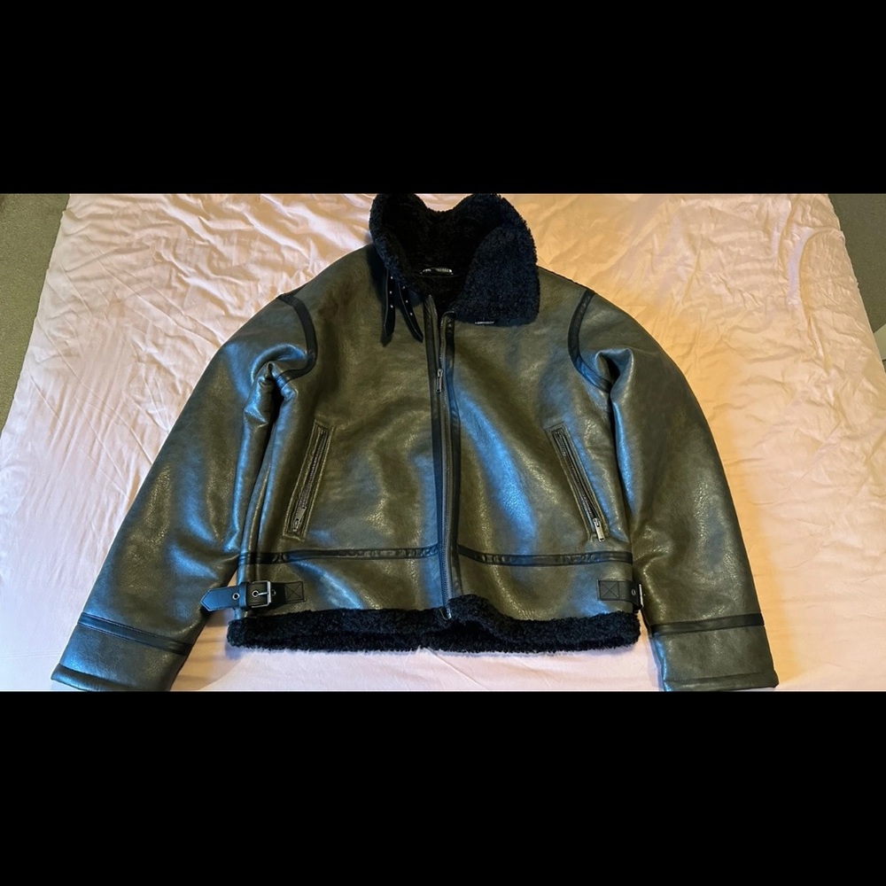 Black Leather Jacket with Shearling Lining
